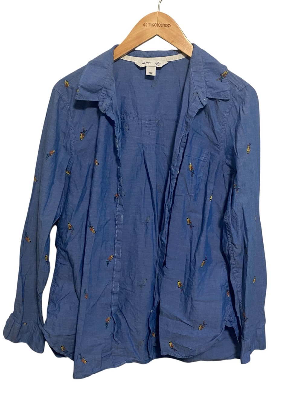 Old Navy Blue Cotton Parrot Button Down The Classic Shirt Size Large
